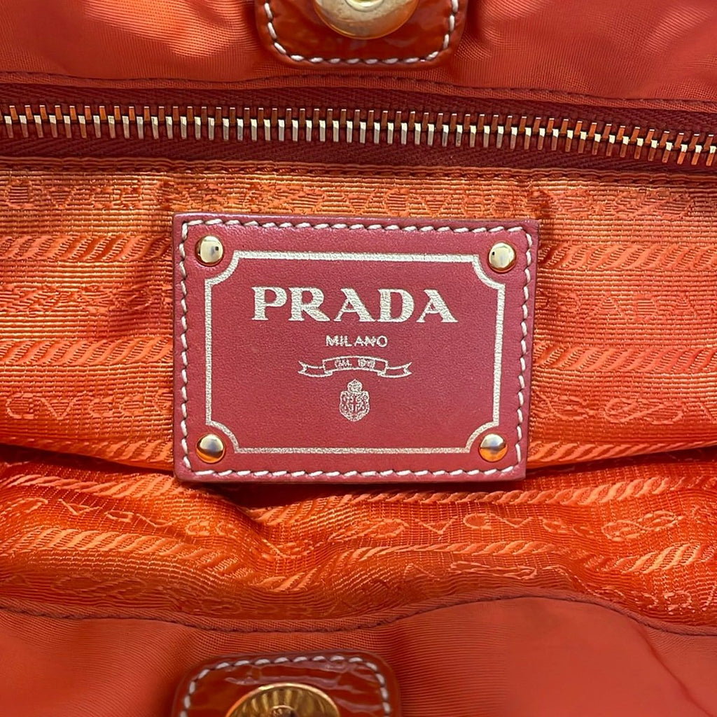Prada Tote Bag Logo Jacquard Orange Leather — view 8