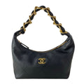 Chanel Handbag Quilted Hobo Black Gold Metal Leather