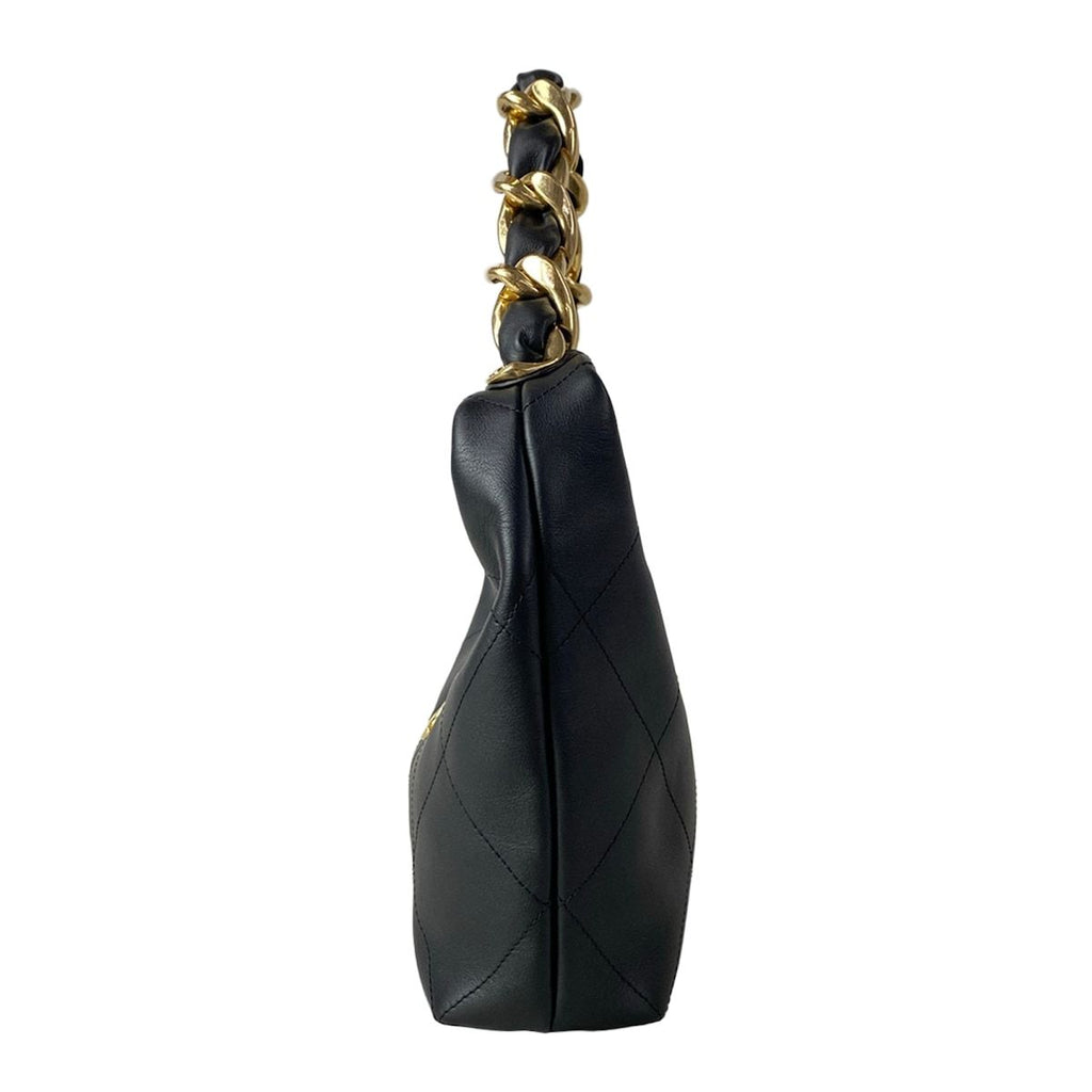 Chanel Handbag Quilted Hobo Black Gold Metal Leather — view 4