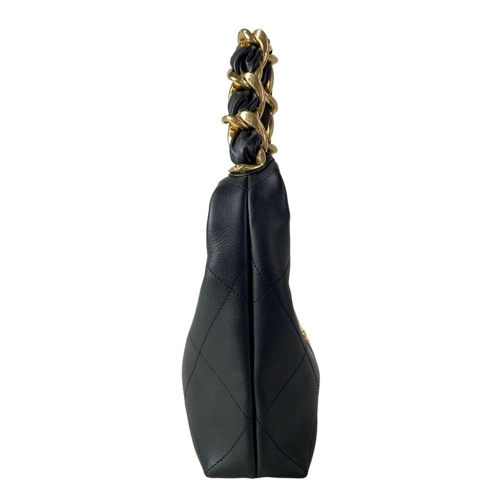 Chanel Handbag Quilted Hobo Black Gold Metal Leather — view 2