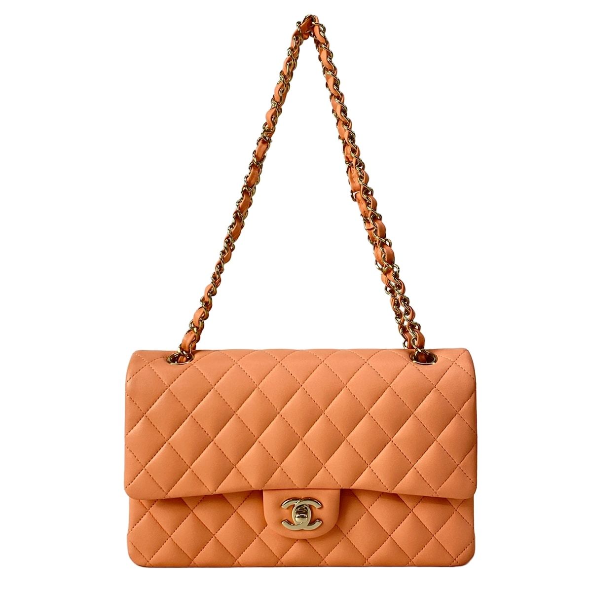 Chanel Shoulder Bag Double Flap Quilted Pink Gold Chain