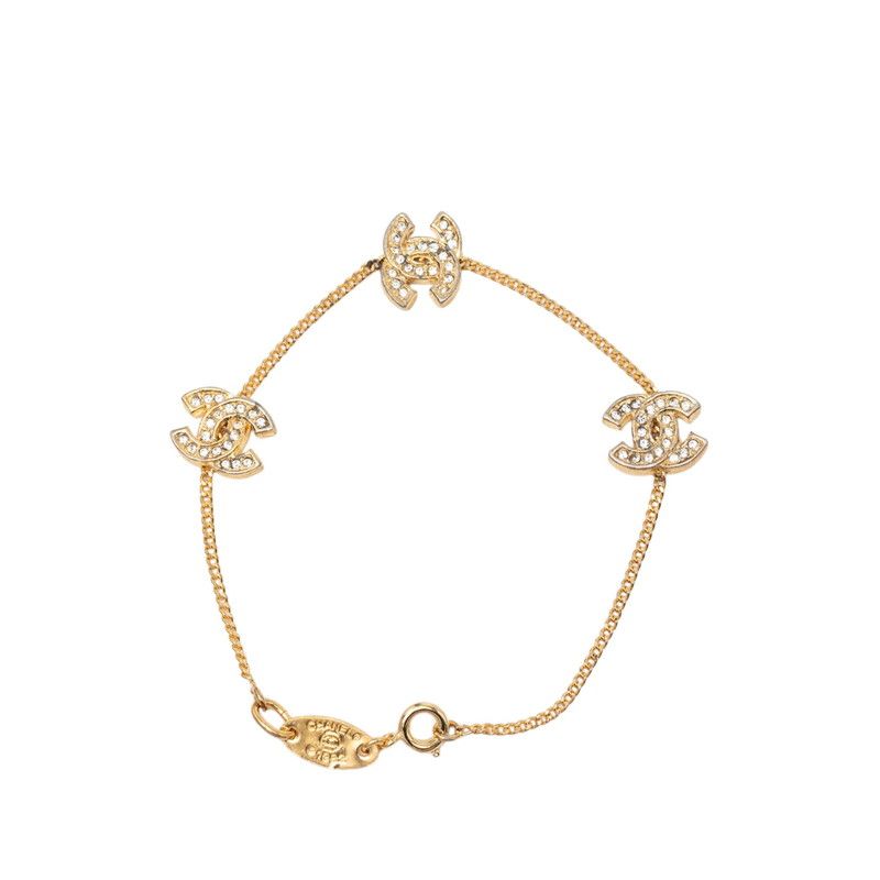 Chanel CC Logo Bracelet Gold Plated Rhinestone — view 3