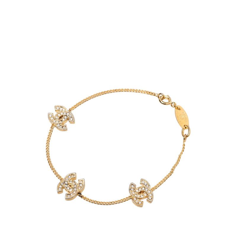 Chanel CC Logo Bracelet Gold Plated Rhinestone — view 2