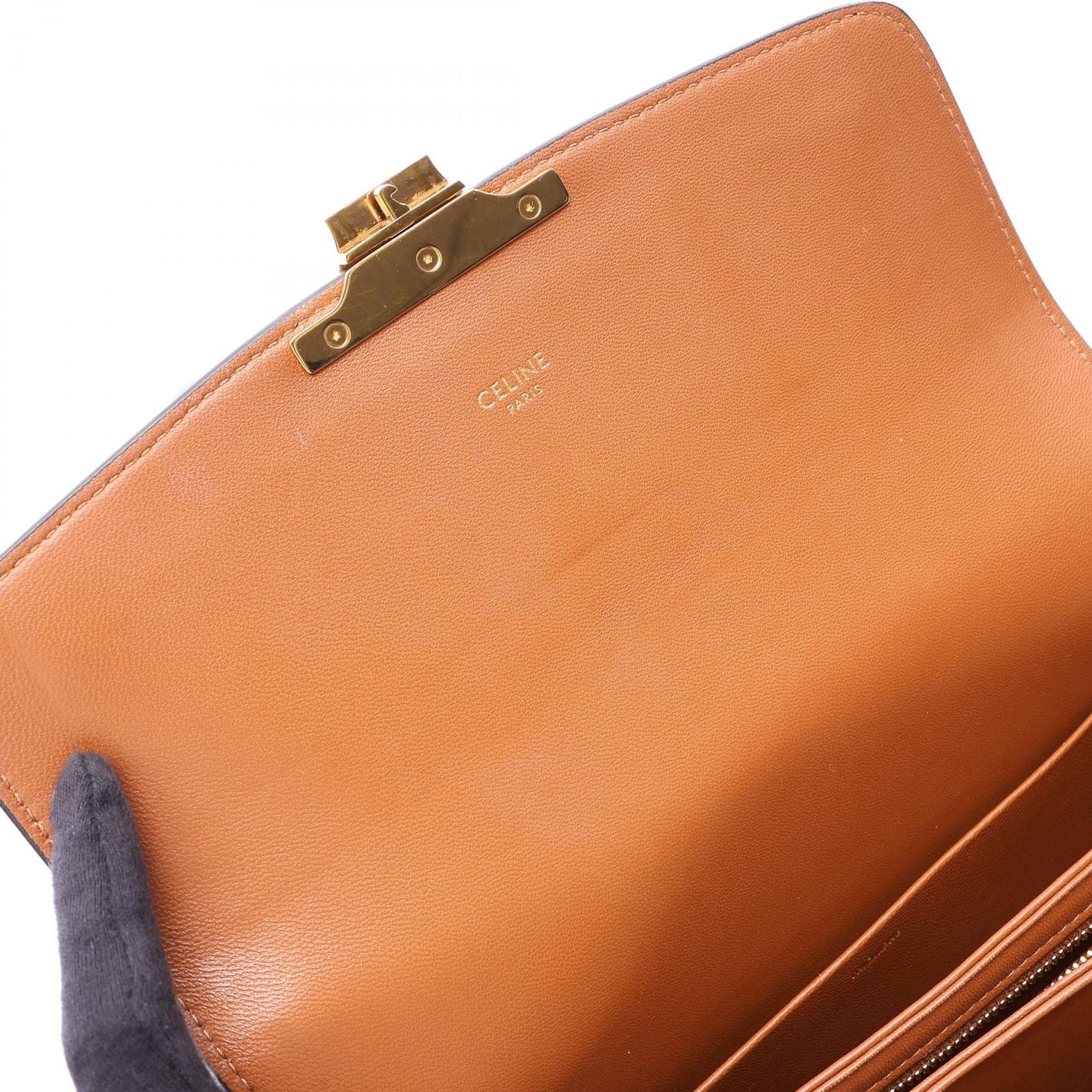 Celine Shoulder Bag Classic Triomphe Natural Brown Canvas Leather — view 5