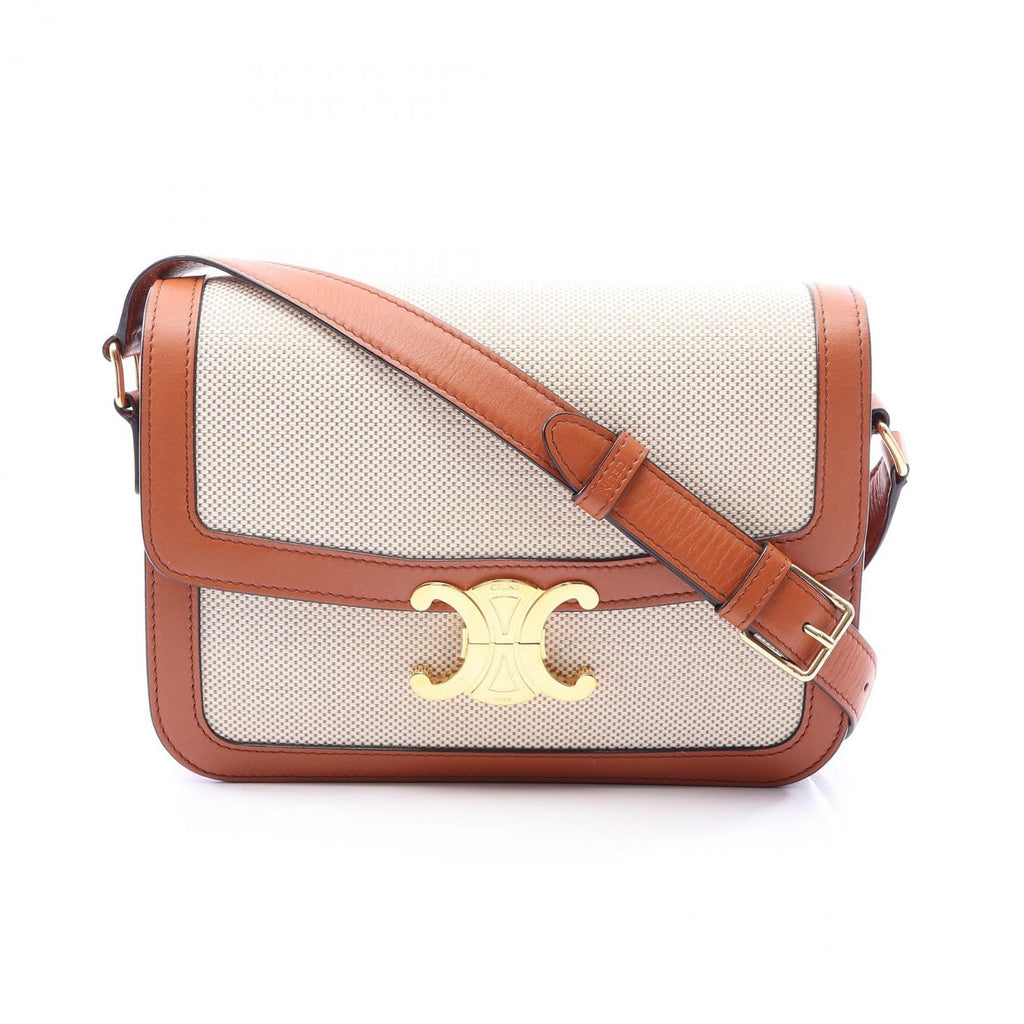 Celine Shoulder Bag Classic Triomphe Natural Brown Canvas Leather