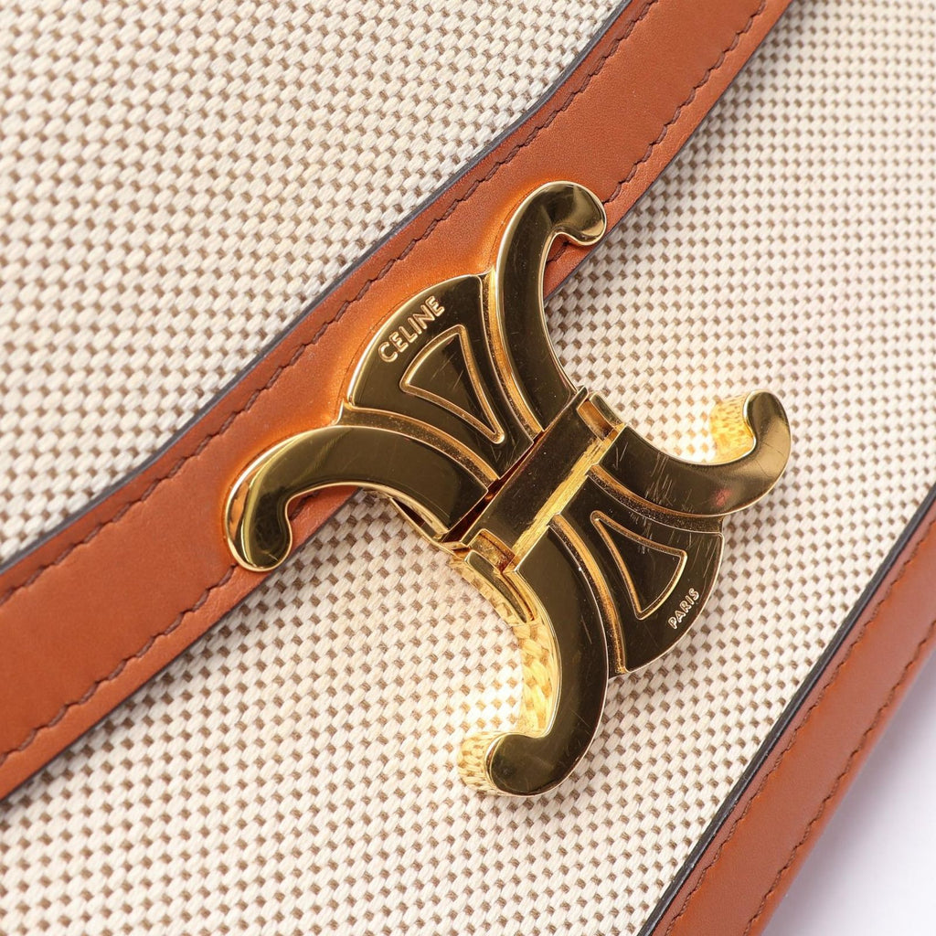 Celine Shoulder Bag Classic Triomphe Natural Brown Canvas Leather — view 7