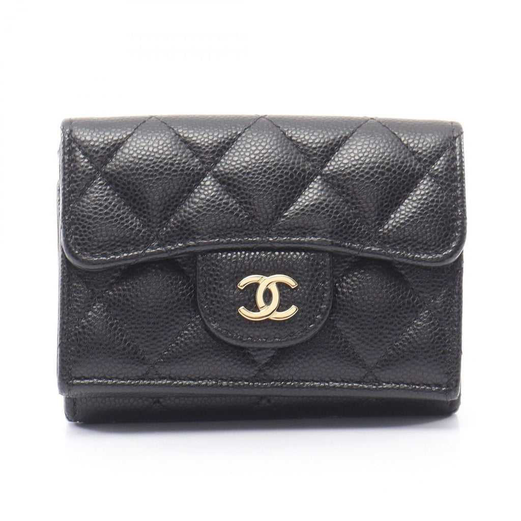 Chanel Trifold Wallet Classic Small Flap Quilted Black Caviar Leather