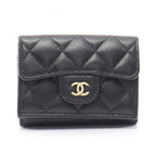 Chanel Trifold Wallet Classic Small Flap Quilted Black Caviar Leather