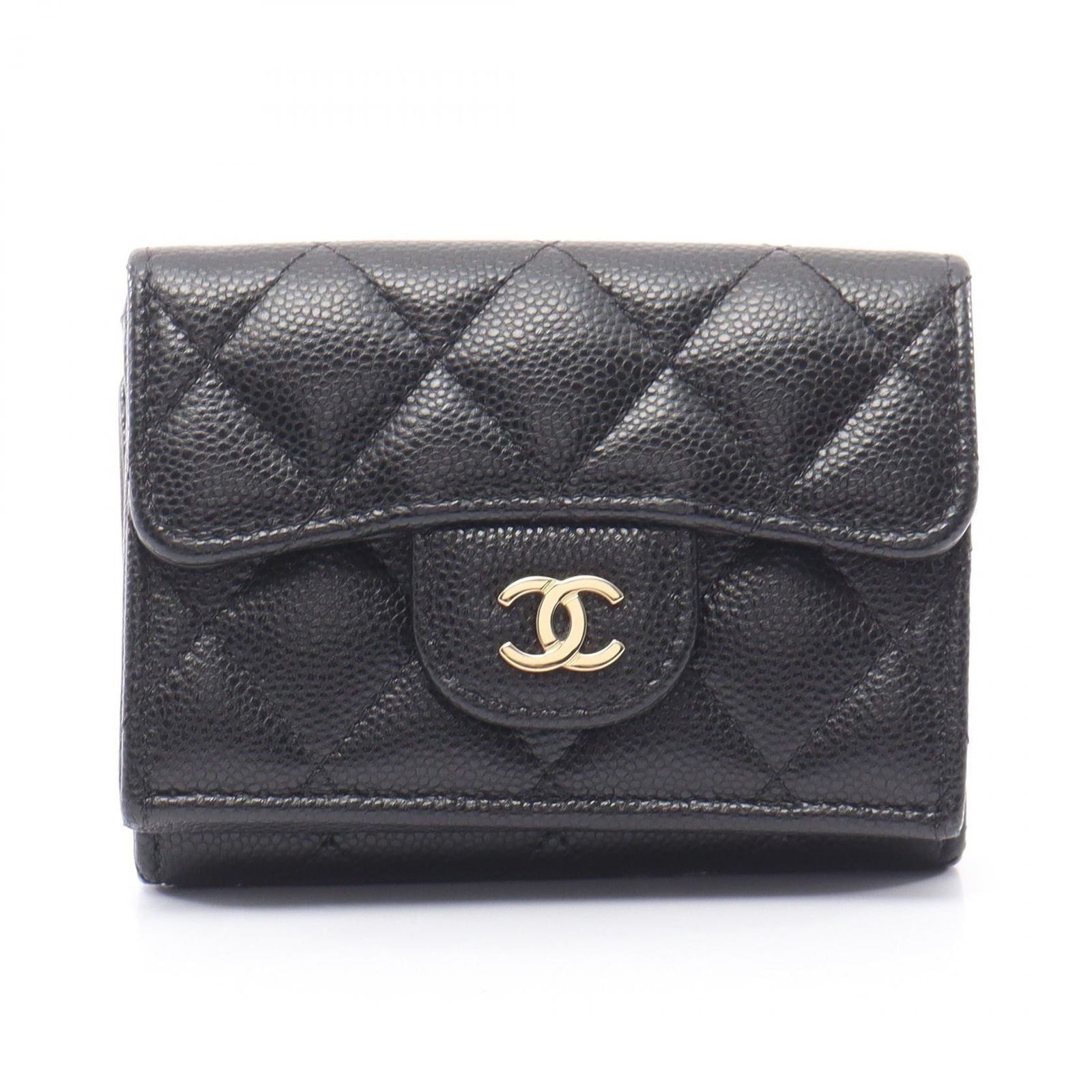 Chanel Trifold Wallet Classic Small Flap Quilted Black Caviar Leather