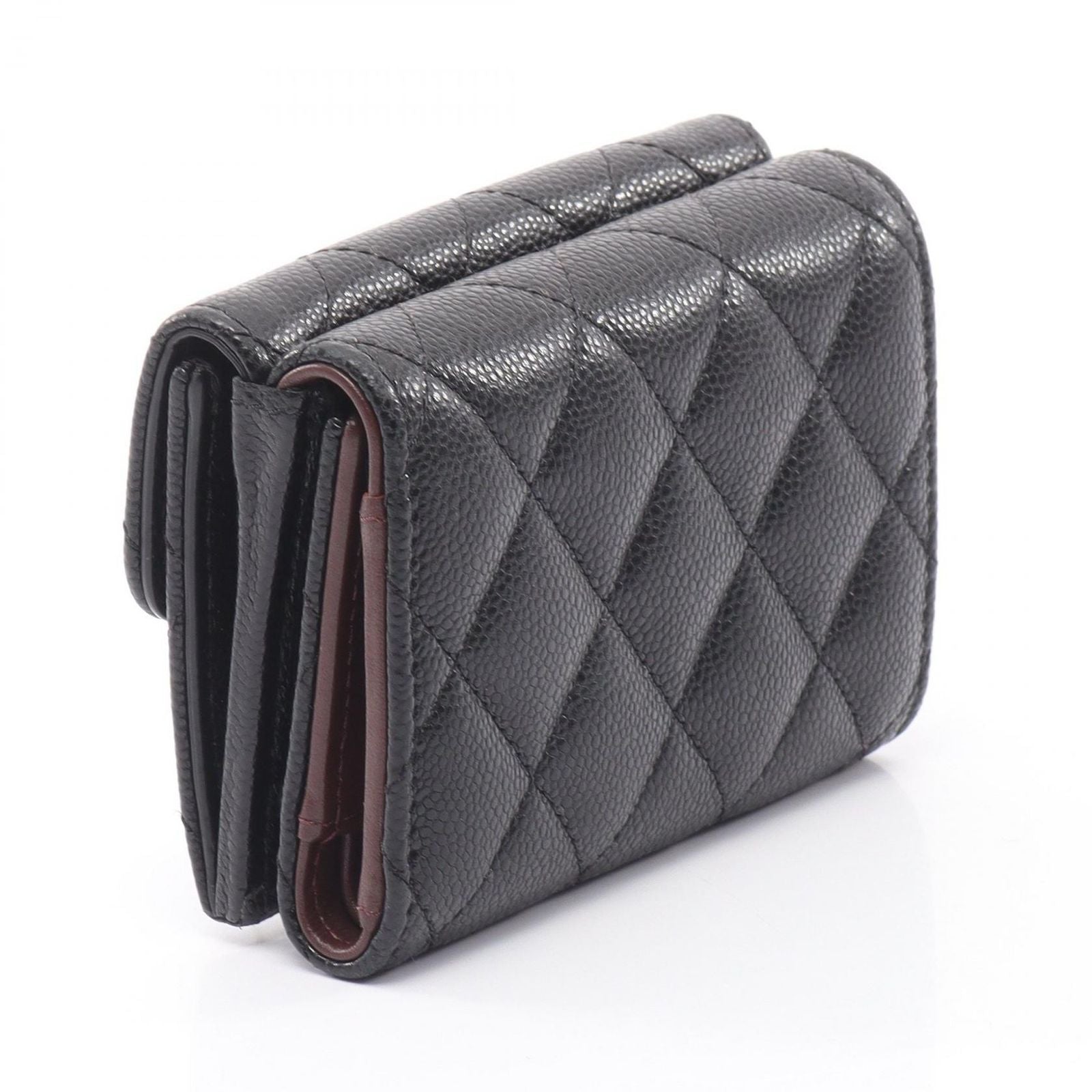 Chanel Trifold Wallet Classic Small Flap Quilted Black Caviar Leather — view 2