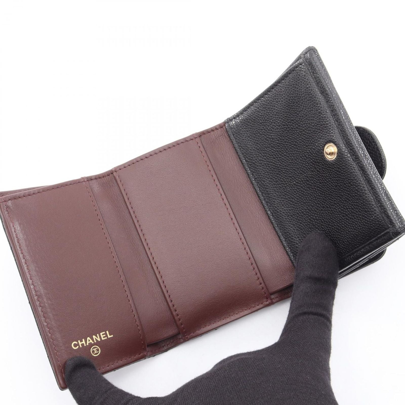 Chanel Trifold Wallet Classic Small Flap Quilted Black Caviar Leather — view 3