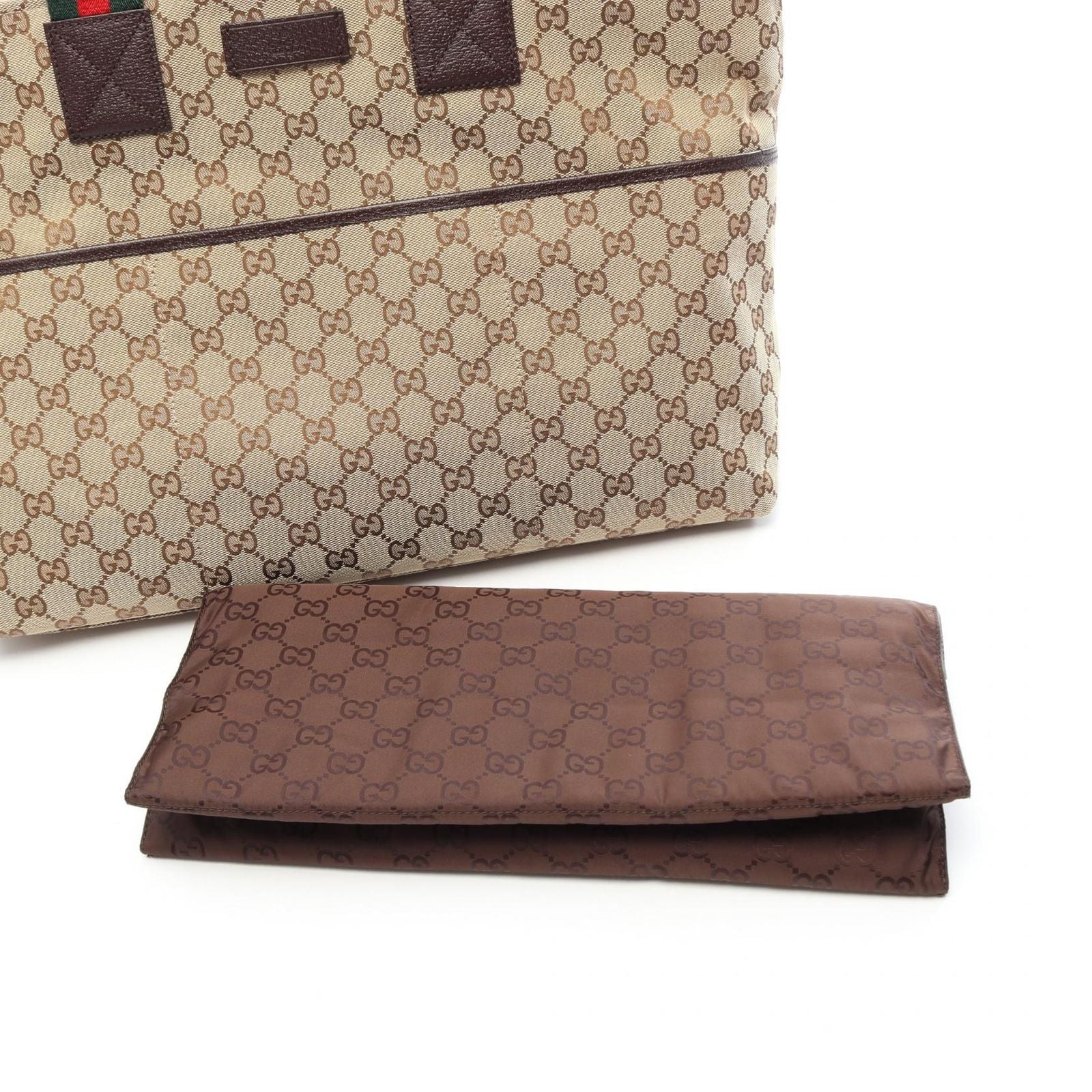 Gucci Tote Bag GG Canvas Webbing Line Diaper Beige Dark Brown — view 7