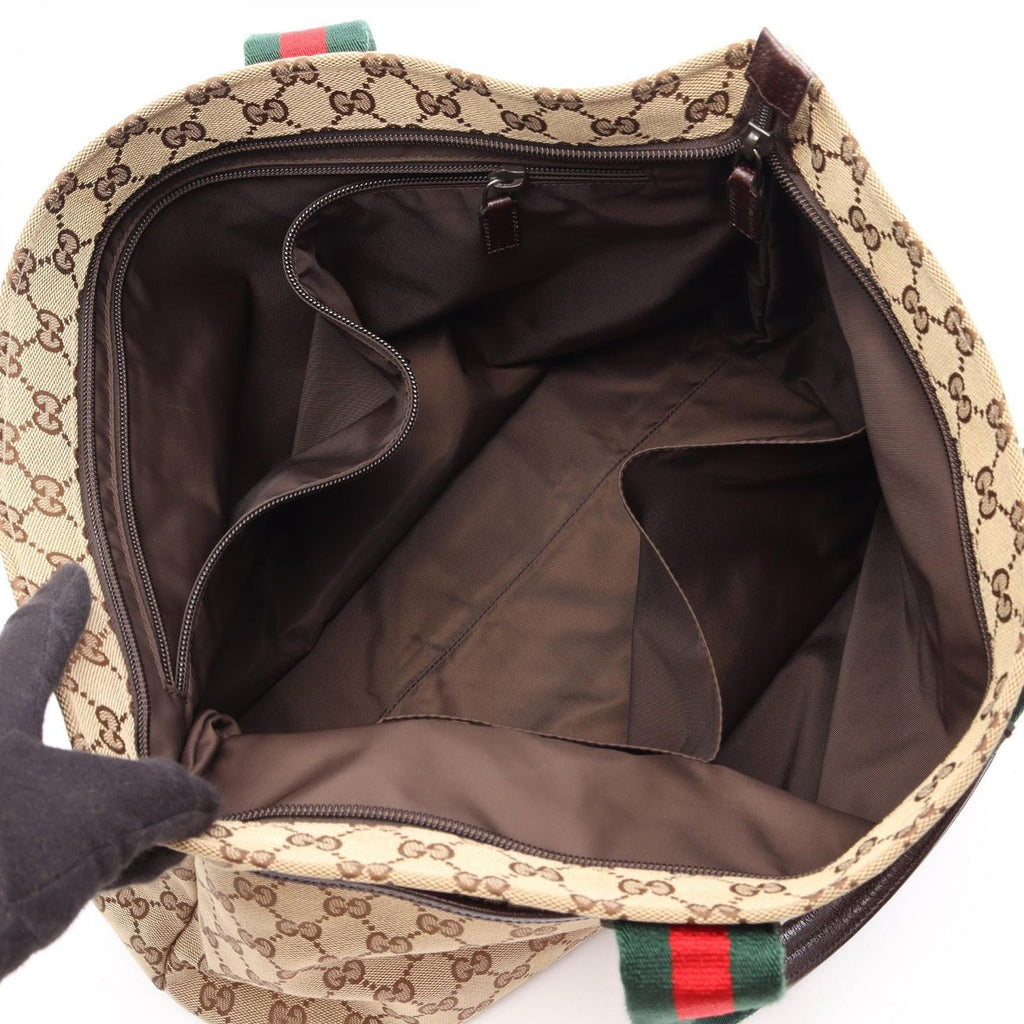 Gucci Tote Bag GG Canvas Webbing Line Diaper Beige Dark Brown — view 3