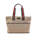 Gucci Tote Bag GG Canvas Webbing Line Diaper Beige Dark Brown