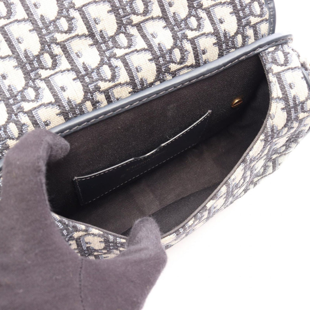 Dior Shoulder Bag Bobby Medium Oblique Navy Canvas Leather — view 3