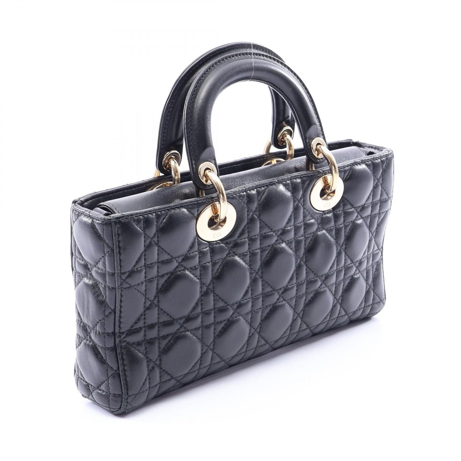 Dior Handbag Lady D-joy Medium Cannage 2-Way Black Leather Bag — view 2