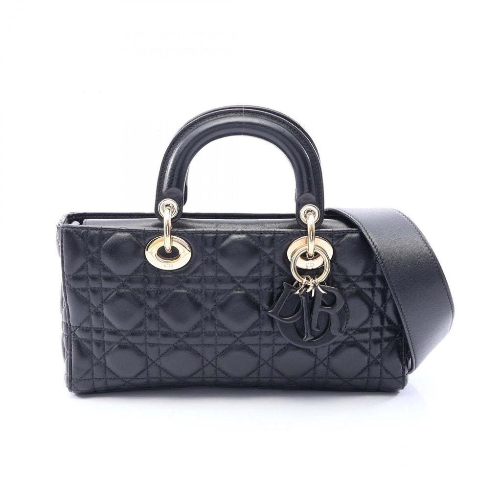 Dior Handbag Lady D-joy Medium Cannage 2-Way Black Leather Bag