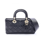 Dior Handbag Lady D-joy Medium Cannage 2-Way Black Leather Bag