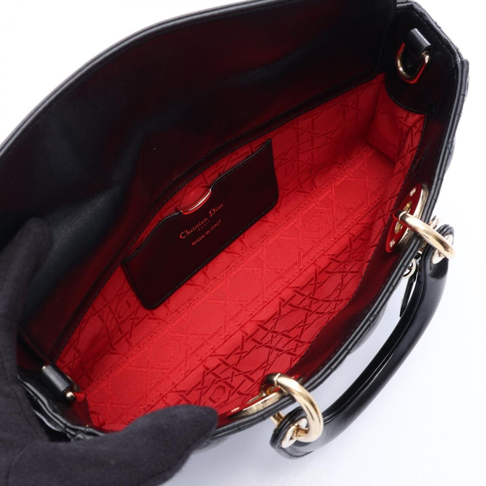 Dior Handbag Lady D-joy Medium Cannage 2-Way Black Leather Bag — view 3
