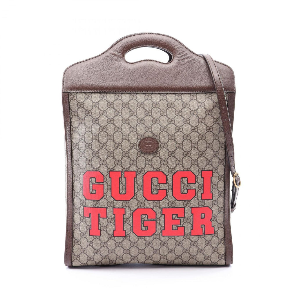Gucci Tote GG Supreme 2-Way Beige Brown Leather Handbag