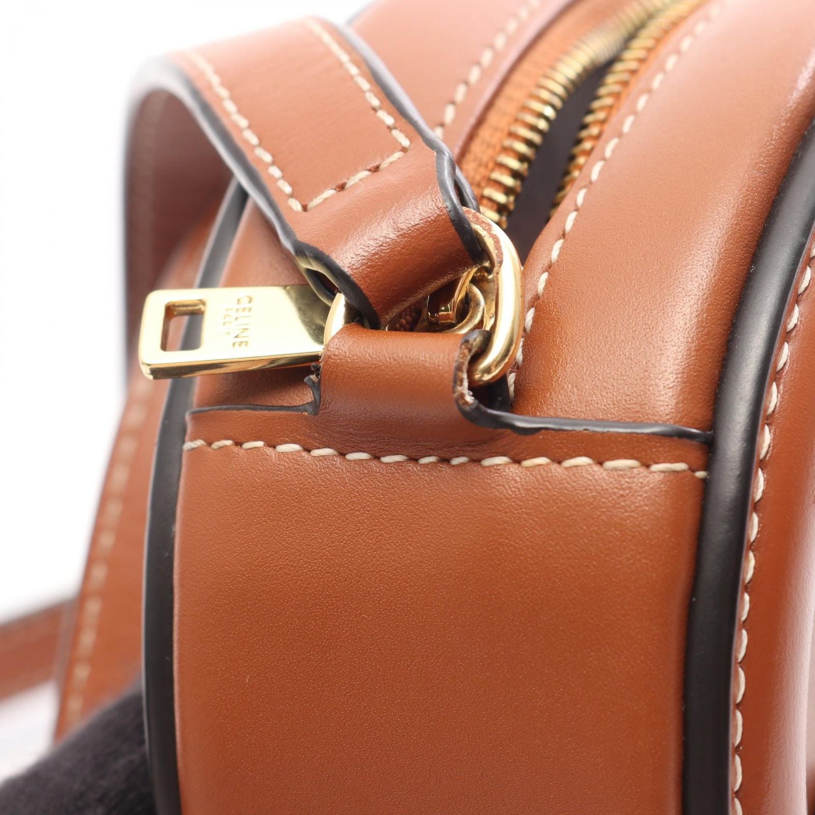 Celine Shoulder Bag Triomphe Oval Purse Cuile Tan Leather — view 7