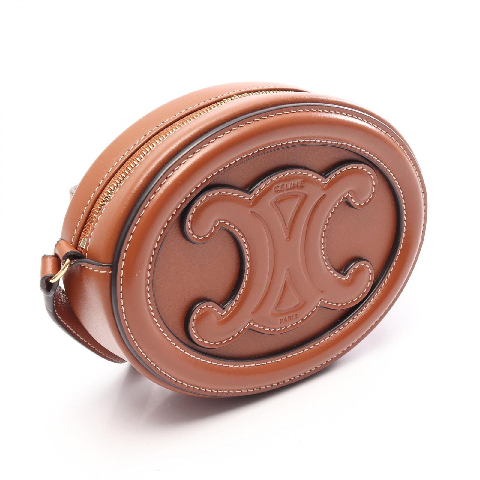 Celine Shoulder Bag Triomphe Oval Purse Cuile Tan Leather — view 2