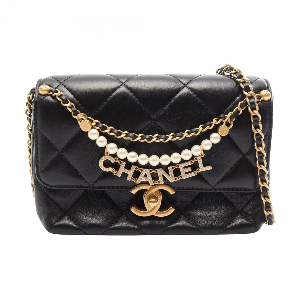 Chanel Shoulder Bag Quilted Mini Flap Black Lambskin