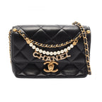 Chanel Shoulder Bag Quilted Mini Flap Black Lambskin