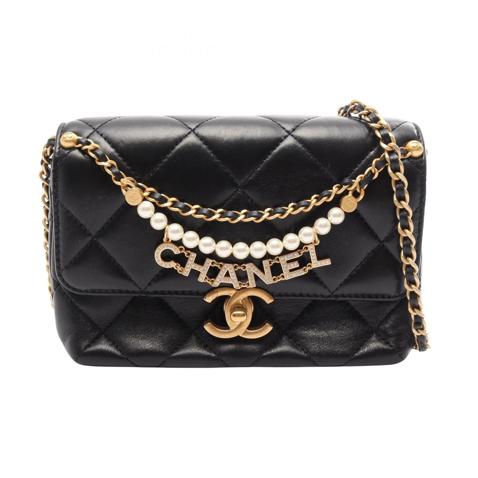 Chanel Shoulder Bag Quilted Mini Flap Black Lambskin