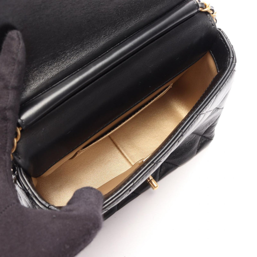 Chanel Shoulder Bag Quilted Mini Flap Black Lambskin — view 3