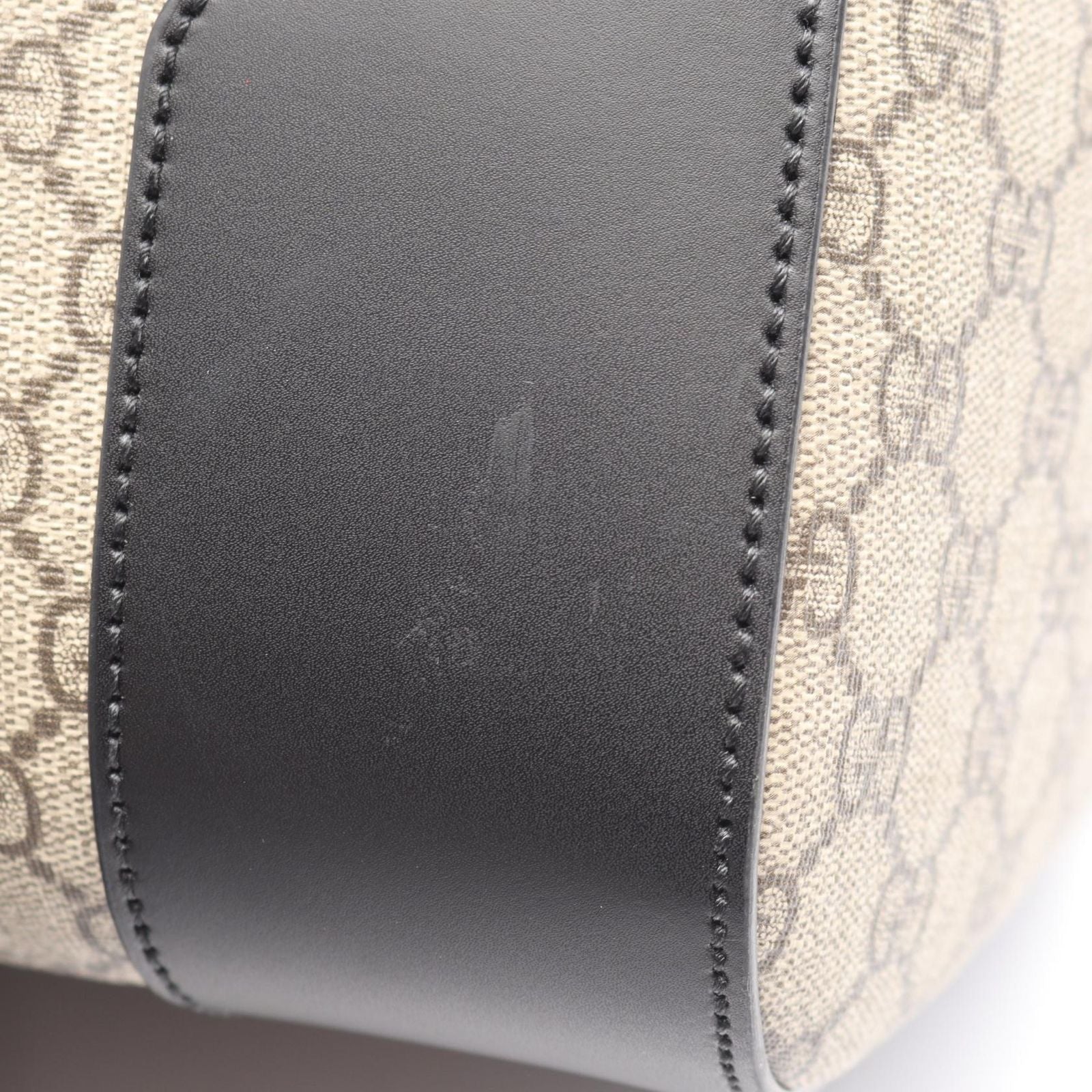 Gucci Boston Bag GG Supreme 2-Way Beige Black Leather Large Duffle — view 7