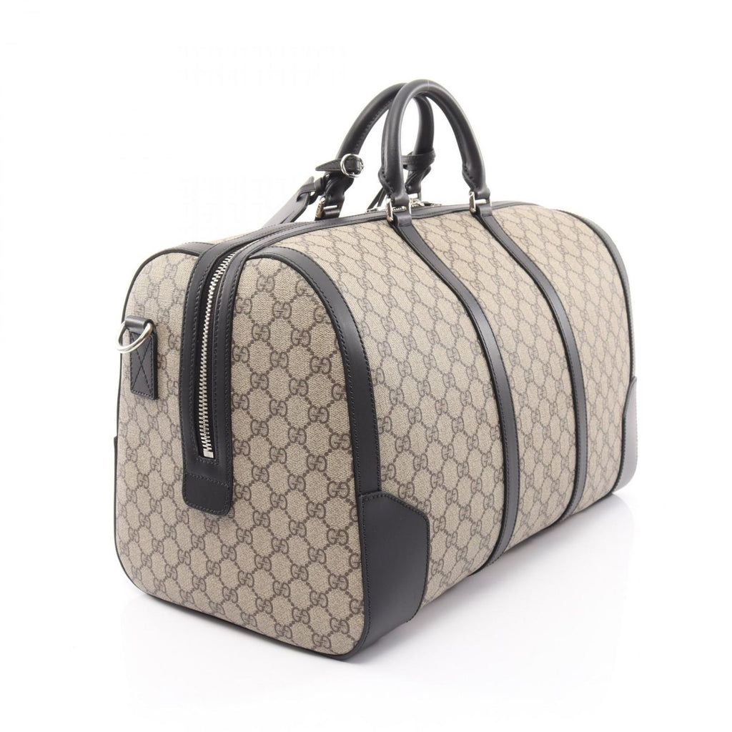 Gucci Boston Bag GG Supreme 2-Way Beige Black Leather Large Duffle — view 2
