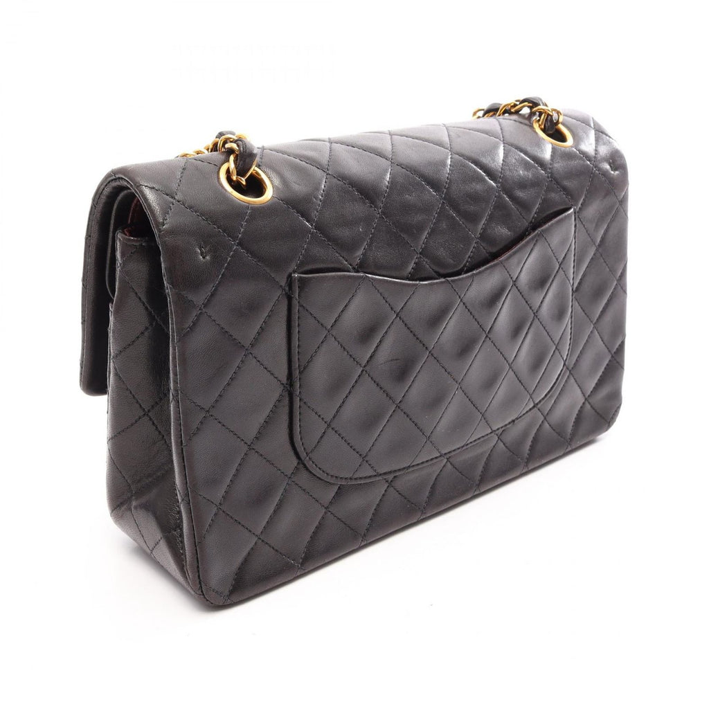 Chanel Shoulder Bag Quilted Double Flap Black Lambskin Chain — view 2