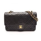 Chanel Shoulder Bag Quilted Double Flap Black Lambskin Chain