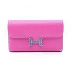 Hermes Bifold Wallet Constance Long Magnolia Blue Brighton Leather