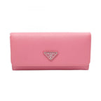 Prada Bifold Wallet Pink Saffiano Leather Triangle Logo