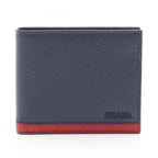 Prada Bifold Wallet Vit Micro Grain Navy Red Leather Billfold