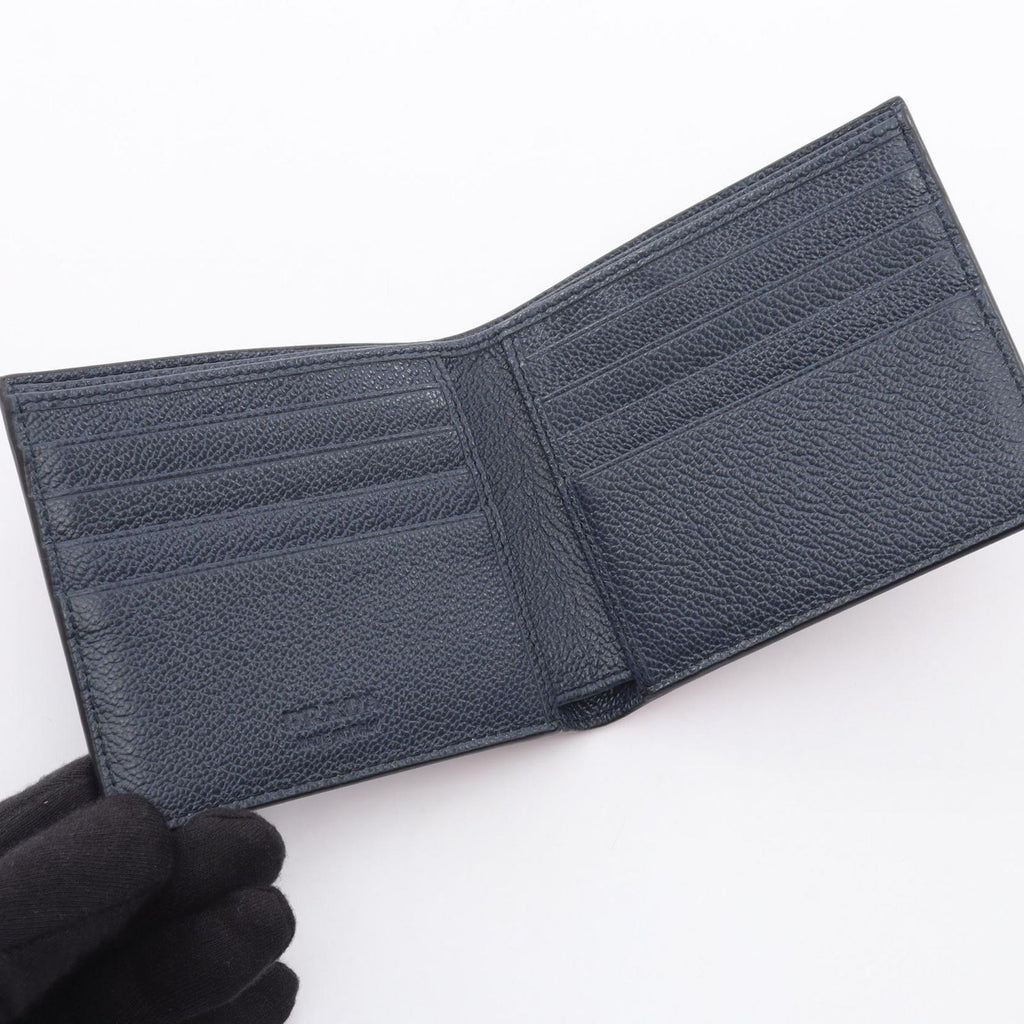 Prada Bifold Wallet Vit Micro Grain Navy Red Leather Billfold — view 3