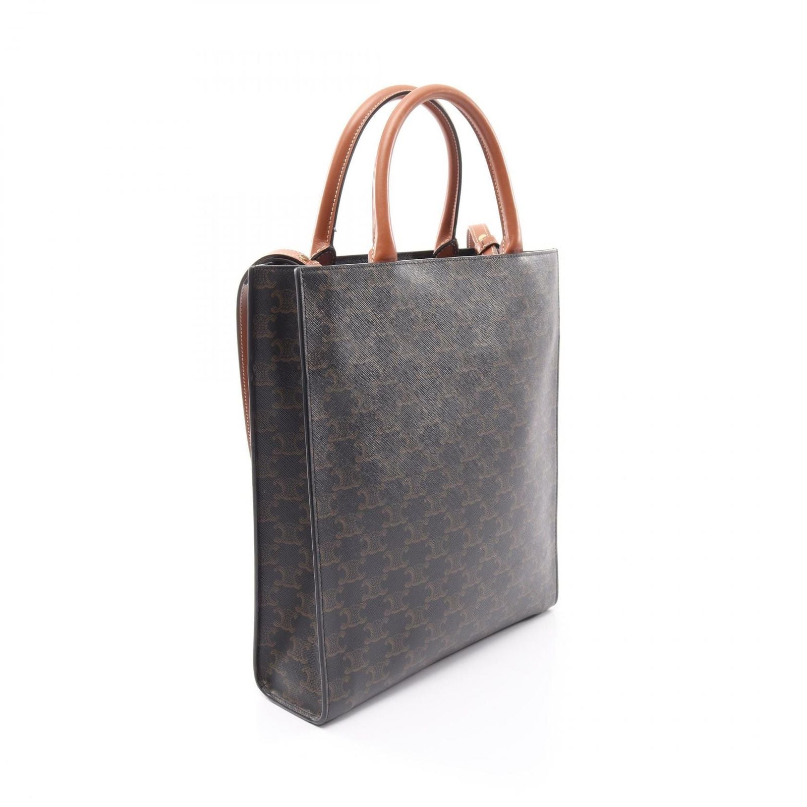 Celine Tote Bag Small Vertical Cabas Triomphe 2-Way Black Brown Leather — view 2