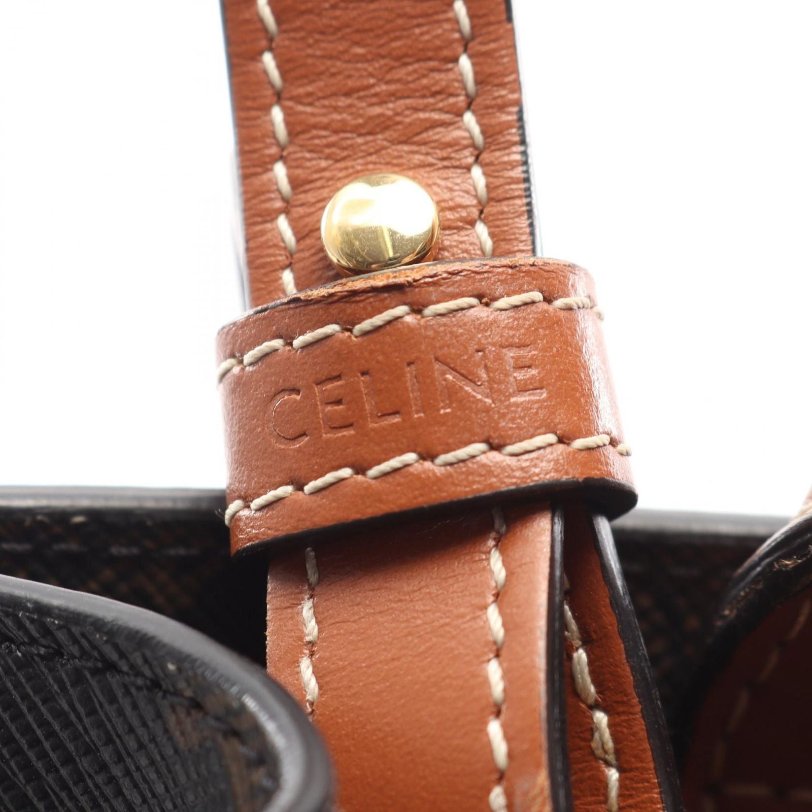 Celine Tote Bag Small Vertical Cabas Triomphe 2-Way Black Brown Leather — view 4