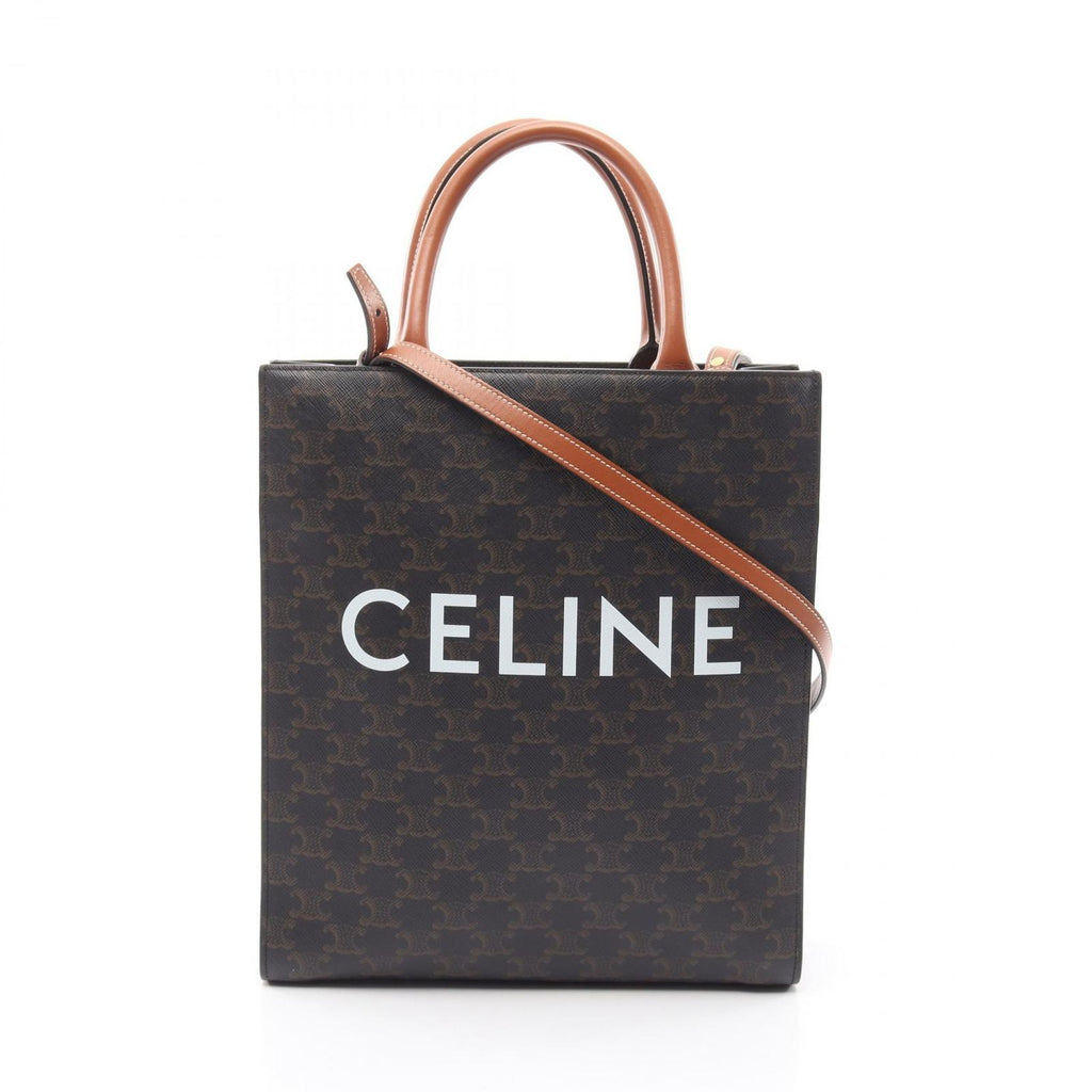Celine Tote Bag Small Vertical Cabas Triomphe 2-Way Black Brown Leather