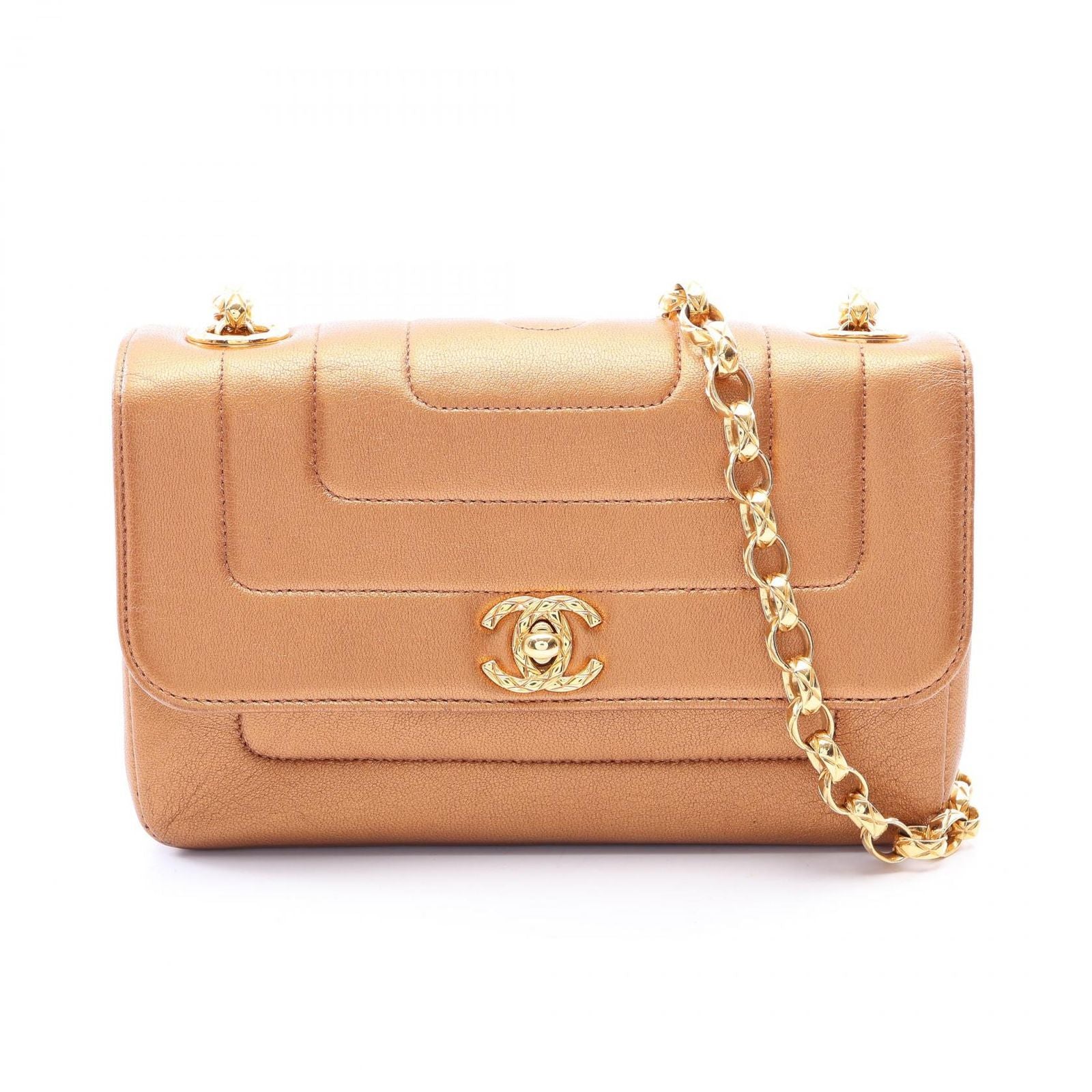 Chanel Shoulder Bag Mademoiselle Metallic Gold Lambskin Small Chain