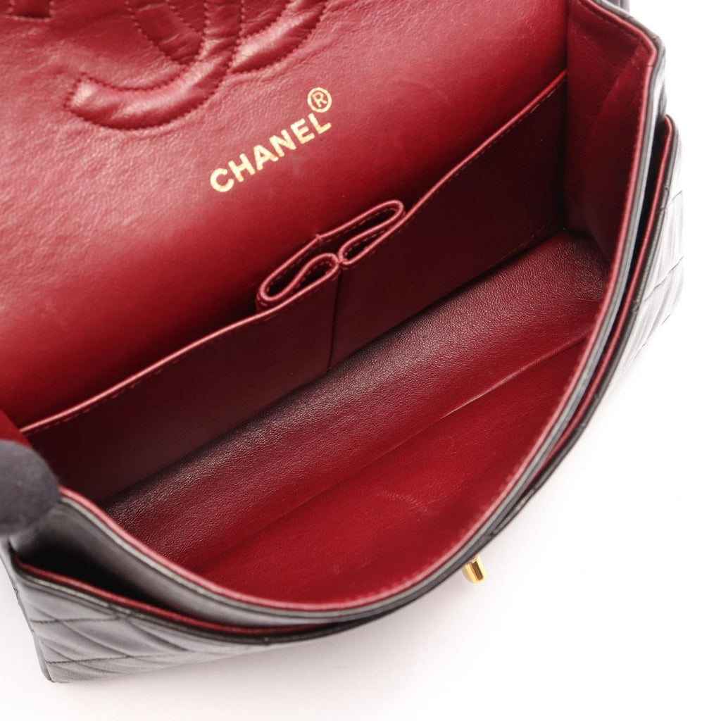 Chanel Shoulder Bag Quilted Double Flap Black Lambskin Chain — view 3