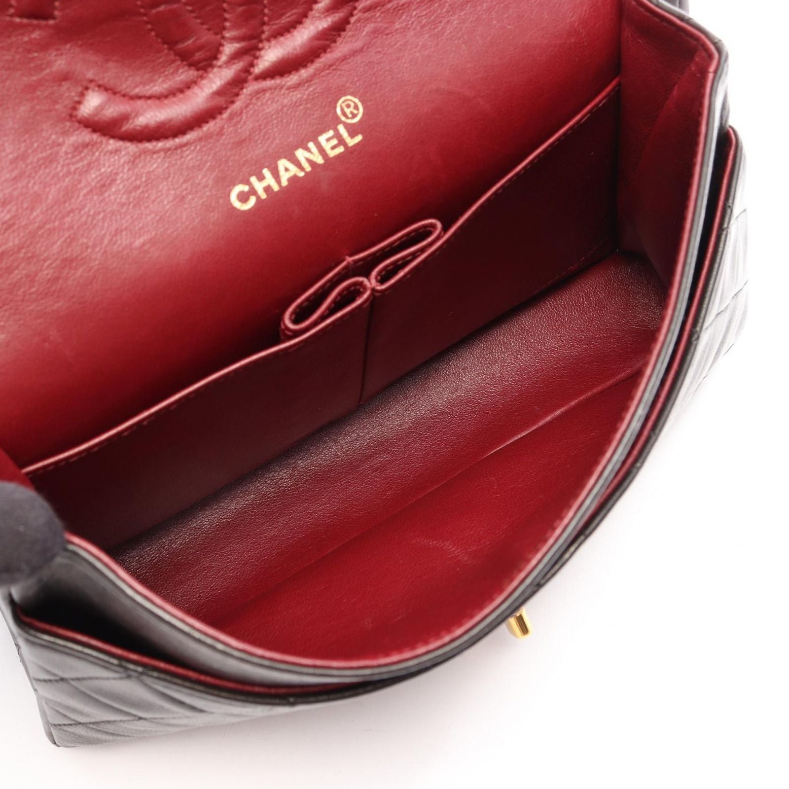 Chanel Shoulder Bag Quilted Double Flap Black Lambskin Chain — view 3