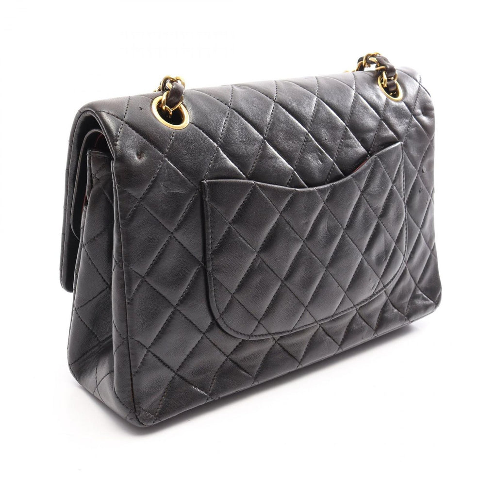 Chanel Shoulder Bag Quilted Double Flap Black Lambskin Chain — view 2