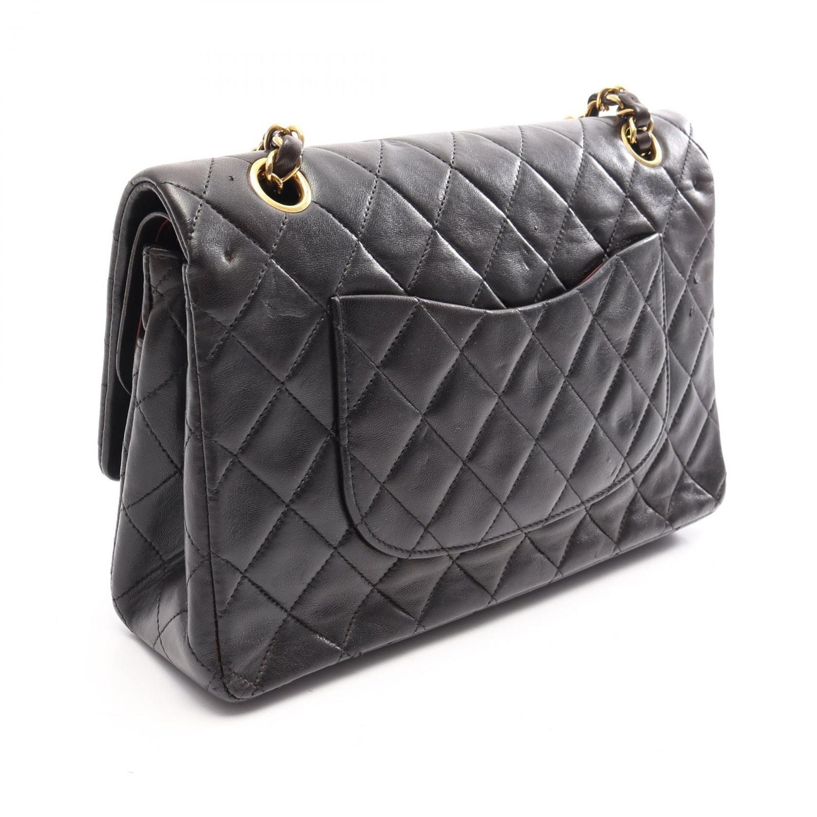 Chanel Shoulder Bag Quilted Double Flap Black Lambskin Chain — view 2