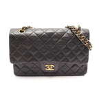 Chanel Shoulder Bag Quilted Double Flap Black Lambskin Chain