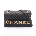 Chanel Shoulder Bag Quilted Logo Black Lambskin Chain