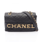 Chanel Shoulder Bag Quilted Logo Black Lambskin Chain