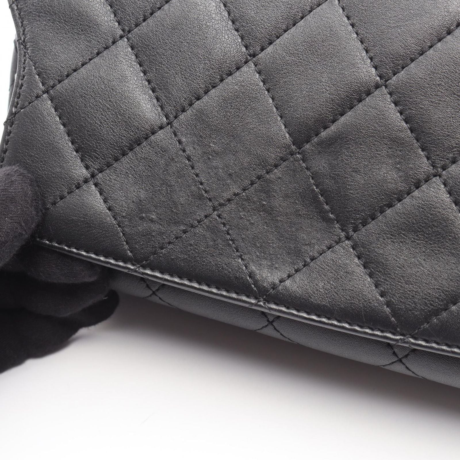 Chanel Shoulder Bag Quilted Logo Black Lambskin Chain — view 6